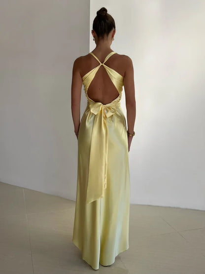 Twist-Front V-Neck Maxi Dress for Flattering Fit