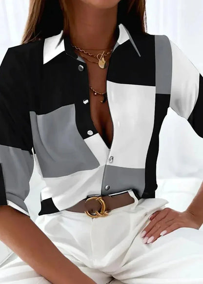 Women's Printed Collared Button-Front Blouse