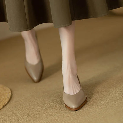 Women's Pointed Toe Block Heel Pumps Slip On Work Shoes
