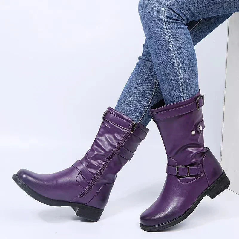 Women's Mid Calf Boots Buckle Accent