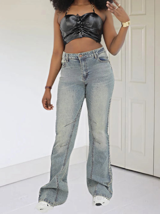 Women's Slim Fit Jeans Side Split Design Dark Blue - Fashinoza
