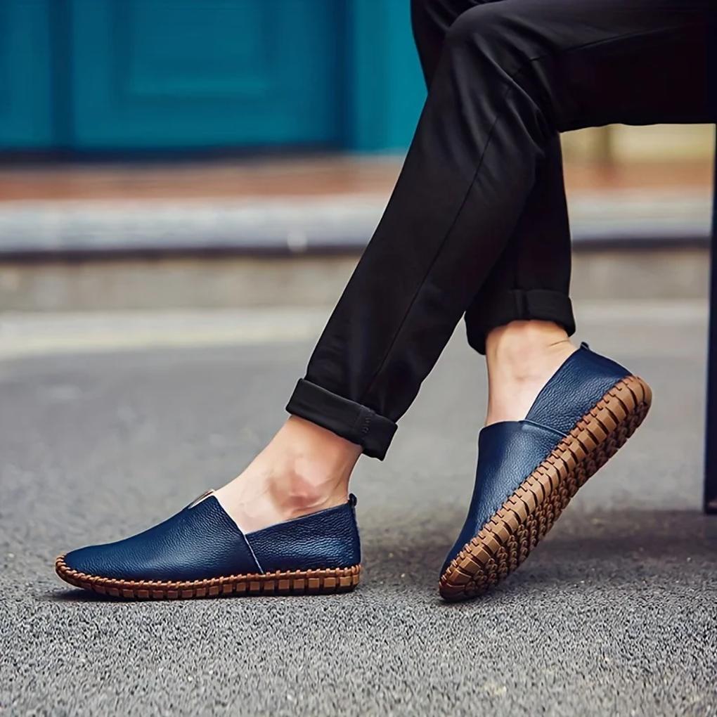 Men's Leather Slip On Loafers Matte Black - Fashinoza