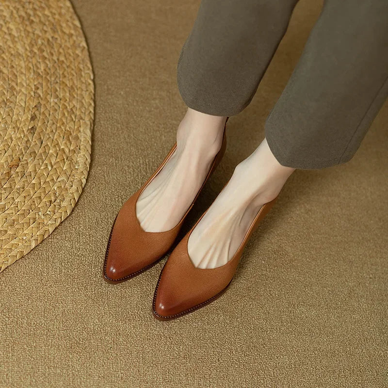 Women's Pointed Toe Block Heel Pumps Slip On Work Shoes