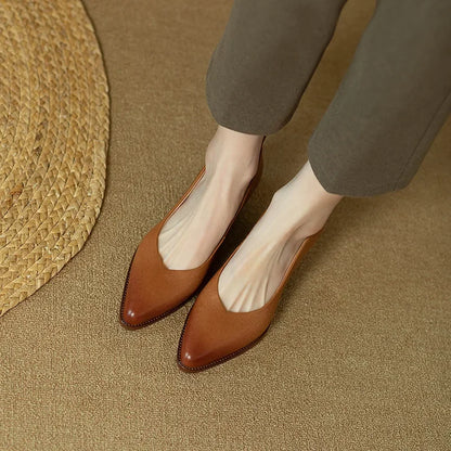 Women's Pointed Toe Block Heel Pumps Slip On Work Shoes