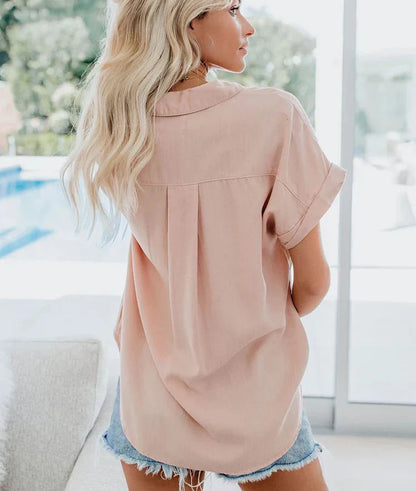 Women's Short Sleeve Button Front Blouse