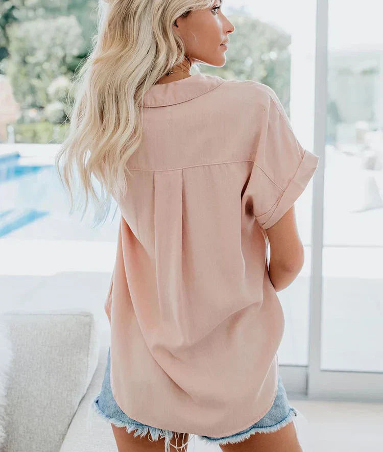 Women's Short Sleeve Blouse Button Front Detail