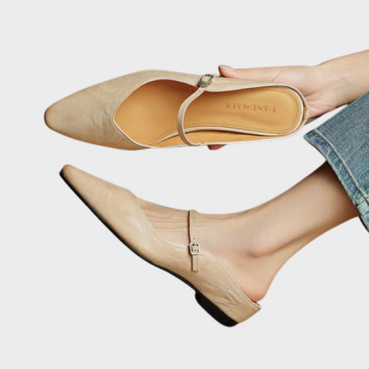 Women's Pointed Toe Mules Single Strap Buckle Black - 
Fashinoza