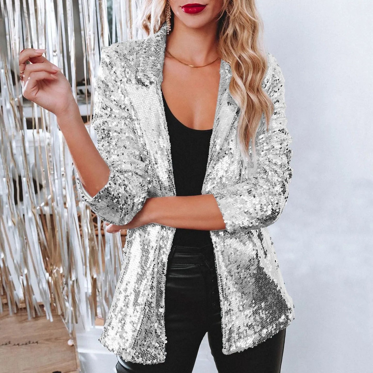 Women's Sequin Blazer Glamorous Silver - 
Fashinoza