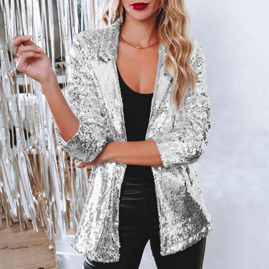 Women's Sequin Blazer Glamorous Silver - 
Fashinoza