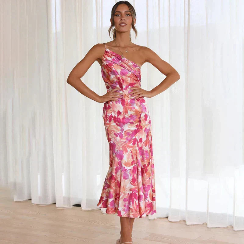 Madison Women's Asymmetrical Floral Midi Dress