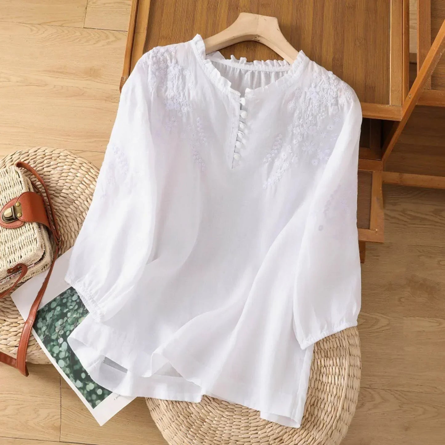 Women's Puff Sleeve Blouse Floral Detail