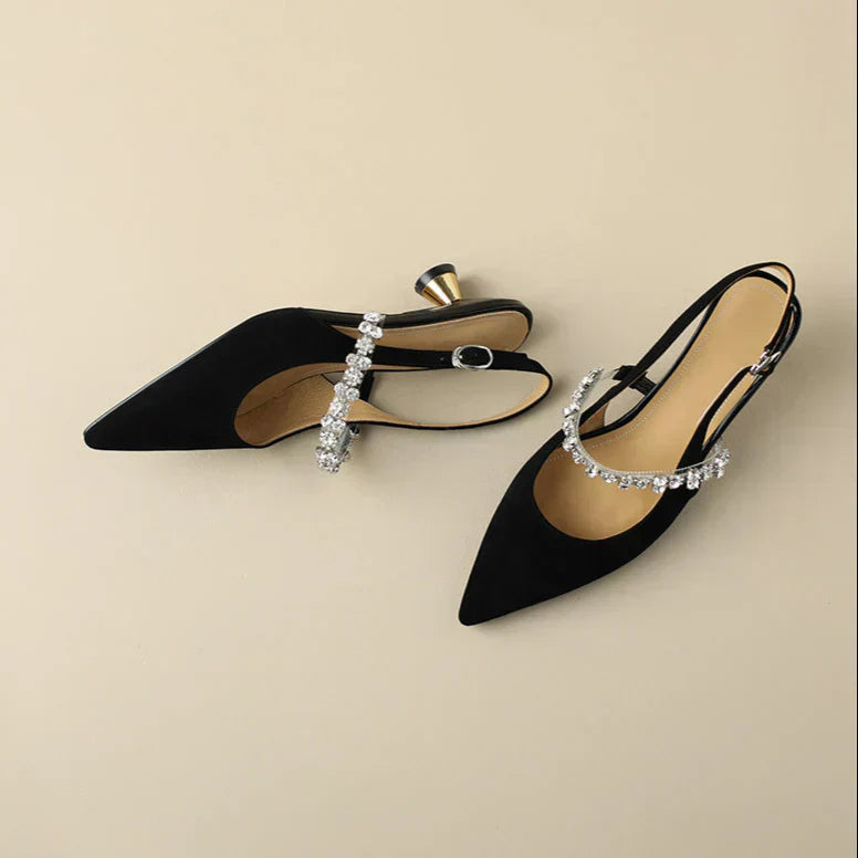 Women's Pointed Toe Pumps Crystal Slingback Heels