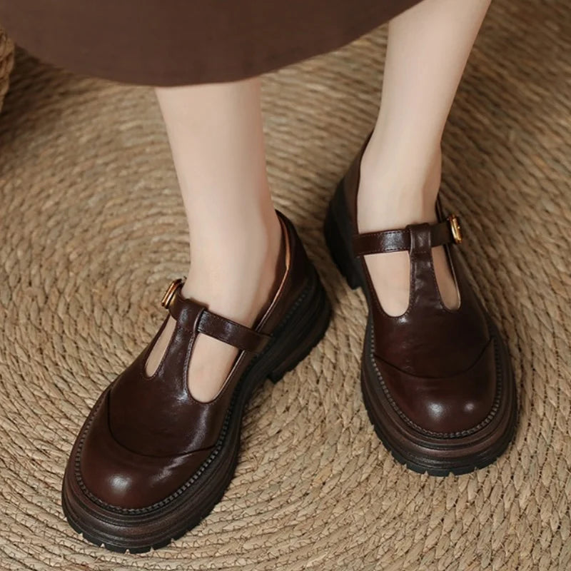 Women's T-Bar Mary Jane Round Toe Shoes Low Heel