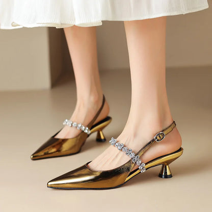 Women's Pointed Toe Pumps Crystal Slingback Heels