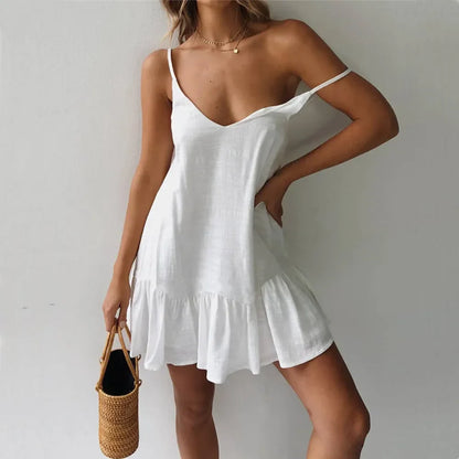 Women's Linen Ruffle Dress - 
Fashinoza