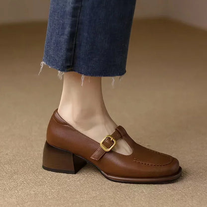 Women's T-Strap Mary Jane Square Toe Low Heel Shoes