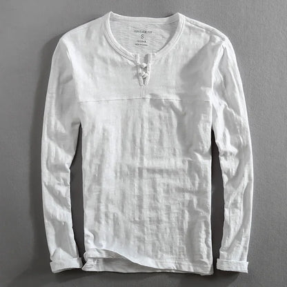 Men's Long Sleeve Henley Cotton Shirt - 
Fashinoza