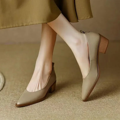 Women's Pointed Toe Block Heel Pumps Slip On Work Shoes - Fashinoza