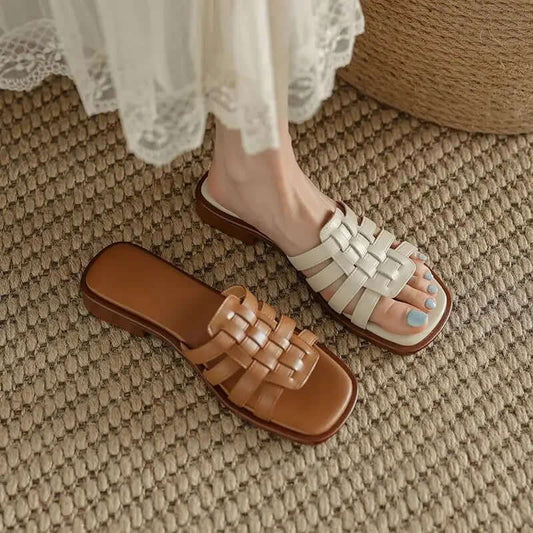 Sasha Women's Leather Flat Slides - 
Fashinoza