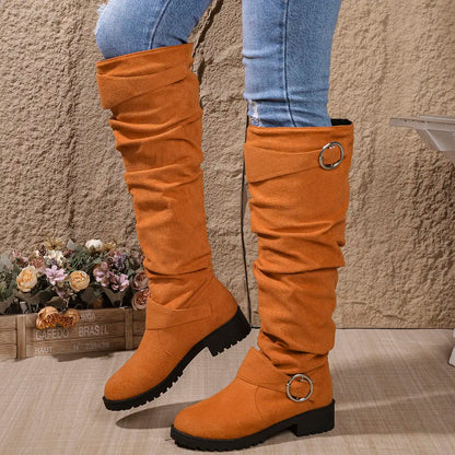 Women's Knee High Boots Low Block Heel Ring Accents