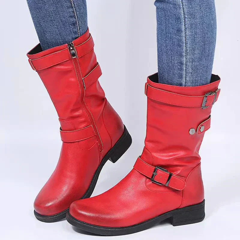 Women's Flat Boots Buckle Strap