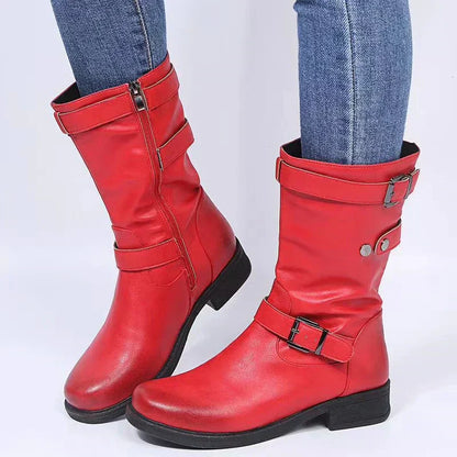 Women's Flat Boots Buckle Strap