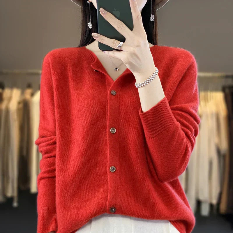 Women's Knitted Cardigan Round Neckline