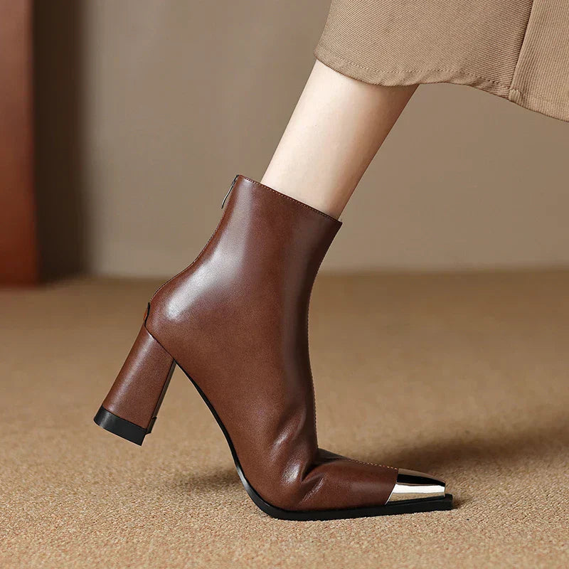 Women's Block Heel Boots Pointed Toe Closed