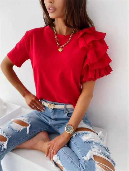 Women's Short Sleeve Ruffle Blouse - Fashinoza