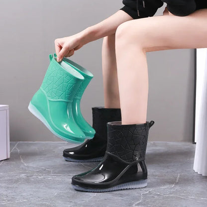 Women's Waterproof Rain Boots Lightweight Non-Slip Mid-Calf