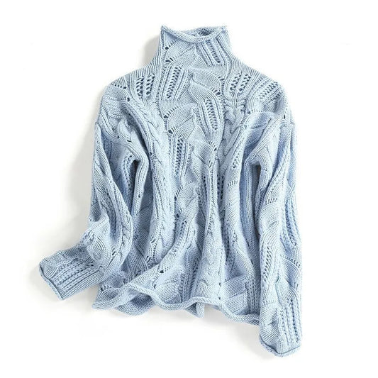 Women's Cable Knit Crew Neck Sweater - Fashinoza