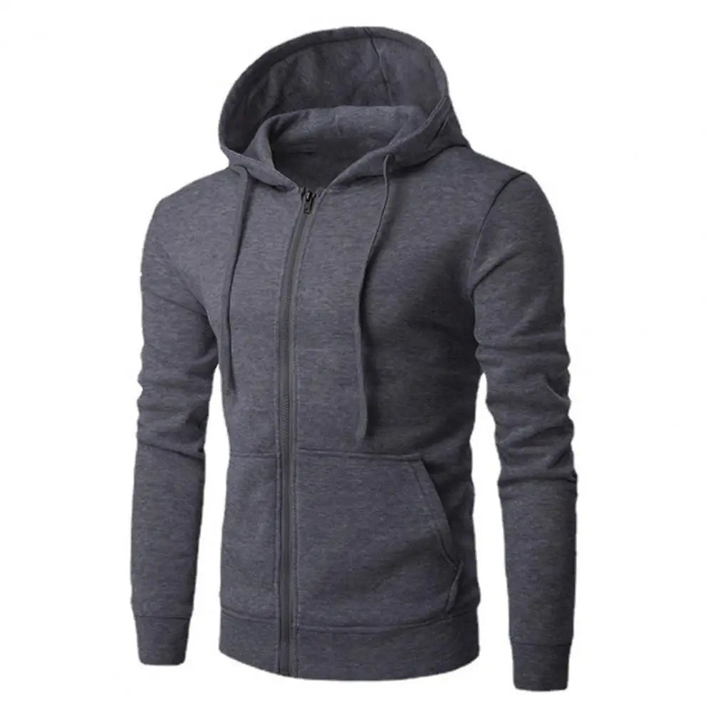 Men's Slim Fit Zip Up Sport Hoodie Adjustable Drawstring - Fashinoza