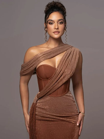 Samantha | Women One-Shoulder Metallic Evening Dress