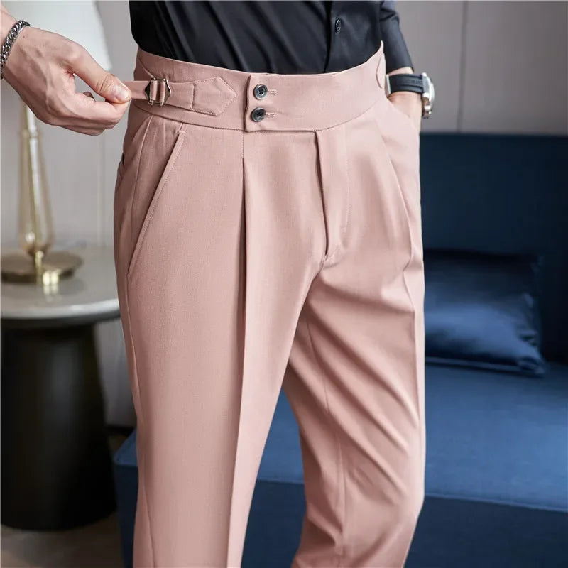Men's Double Pleat High Waist Trousers - Fashinoza