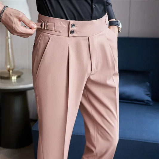 Men's Double Pleat High Waist Trousers - Fashinoza