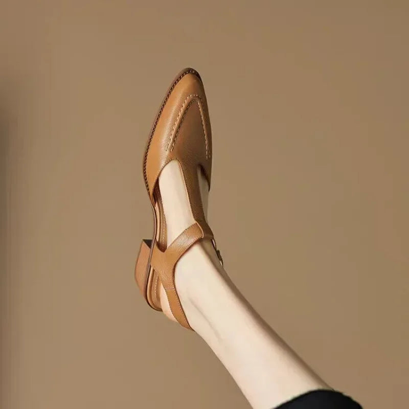 Sloane Women's T-Strap Pointed Toe Flat Shoes Low Heel