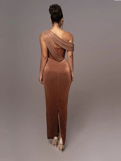 Samantha | Women One-Shoulder Metallic Evening Dress