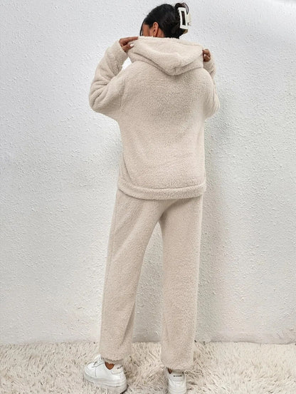 Teddy Hooded Housesuit Ultra Comfortable Cozy Beige