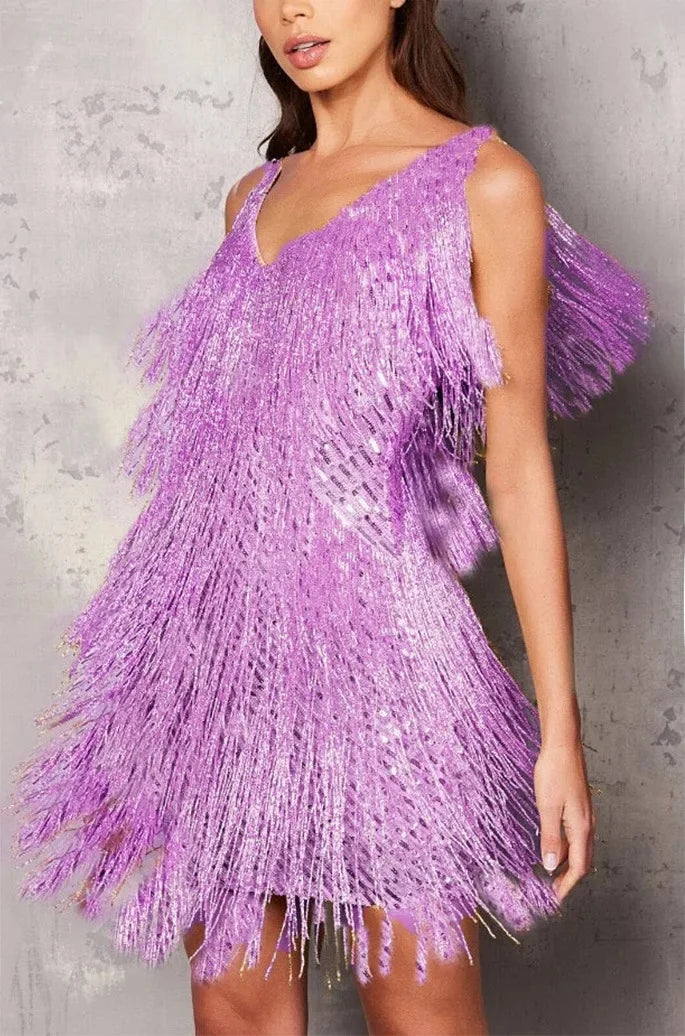 Women’s Cocktail Mini Dress with Fringe Feathers