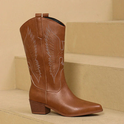 Women's Embroidered Pointed Toe Boots