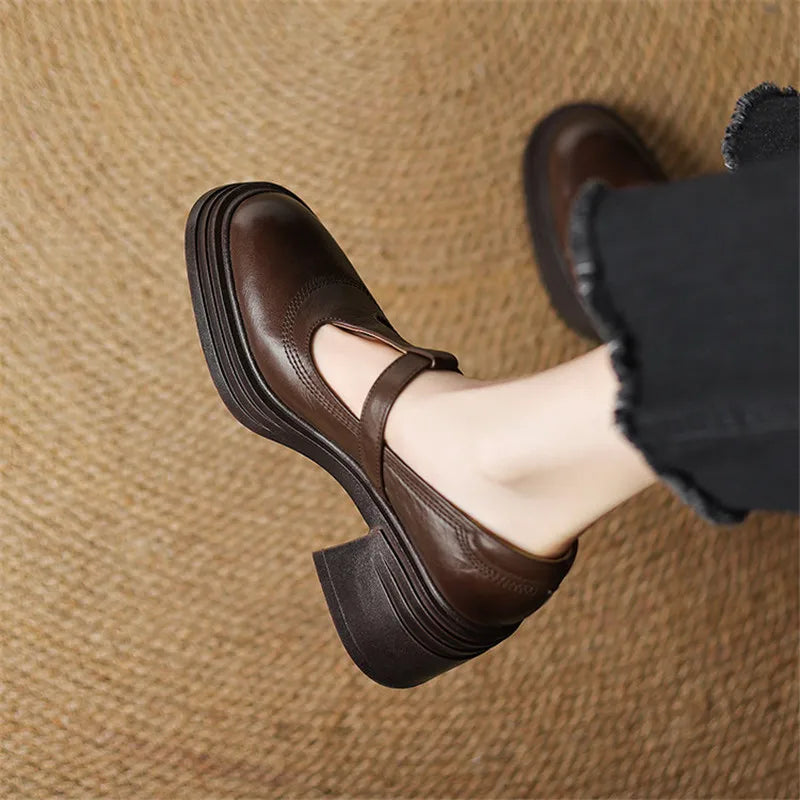 Women's Block Heel Mary Jane Pumps Round Toe Strap