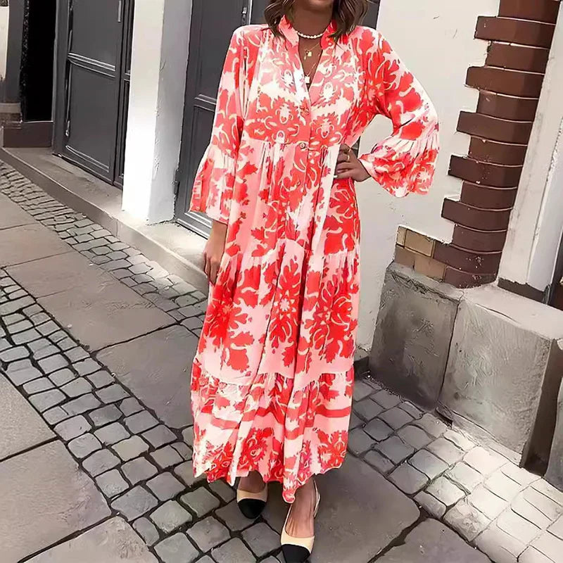 Women's Printed Maxi Dress Flowy Casual