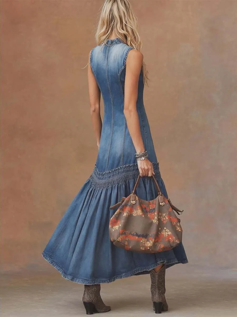 Women's Vintage Denim Maxi Dress