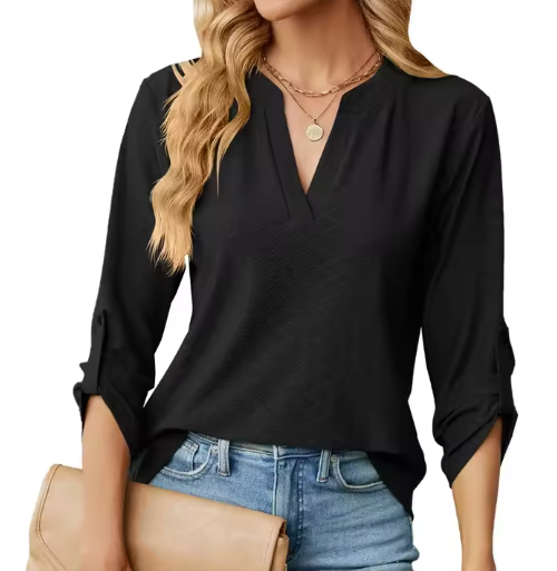 Women's Geometric Print Blouse Textured V-Neck