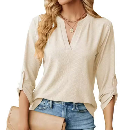 Women's Geometric Print Blouse Textured V-Neck