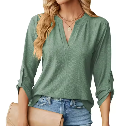 Women's Geometric Print Blouse Textured V-Neck
