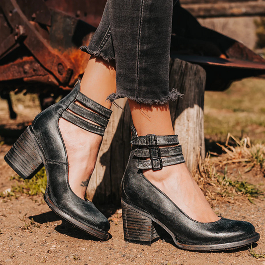 Women's Ankle Strap Block Heel Shoes - 
Fashinoza