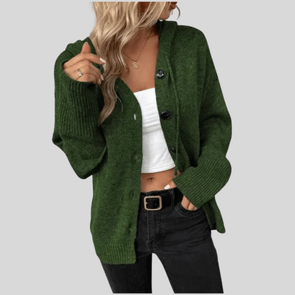 Women's Knit Cardigan Button Down Warm Puffer Detail