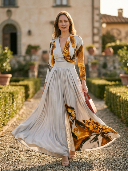 Women's Wide Leg Jumpsuit V-Neck Flowy Design