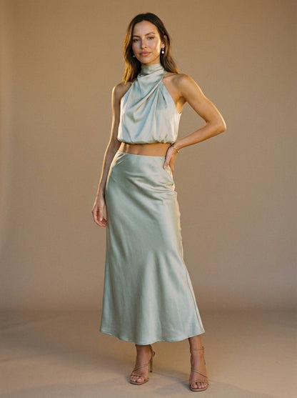 Women's Halter Crop And Maxi Skirt Set